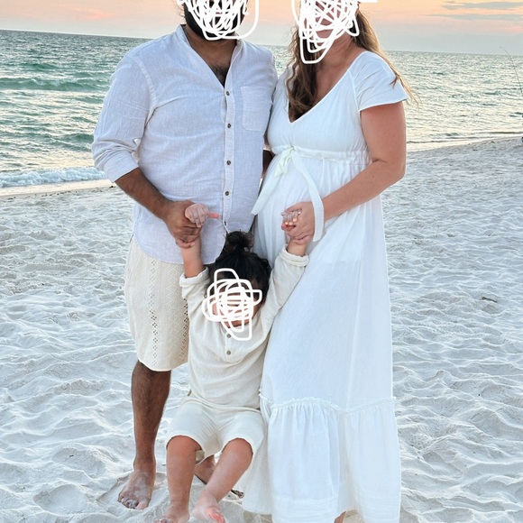 White Maxi Dress with Blue Accents - Picture 5 of 5